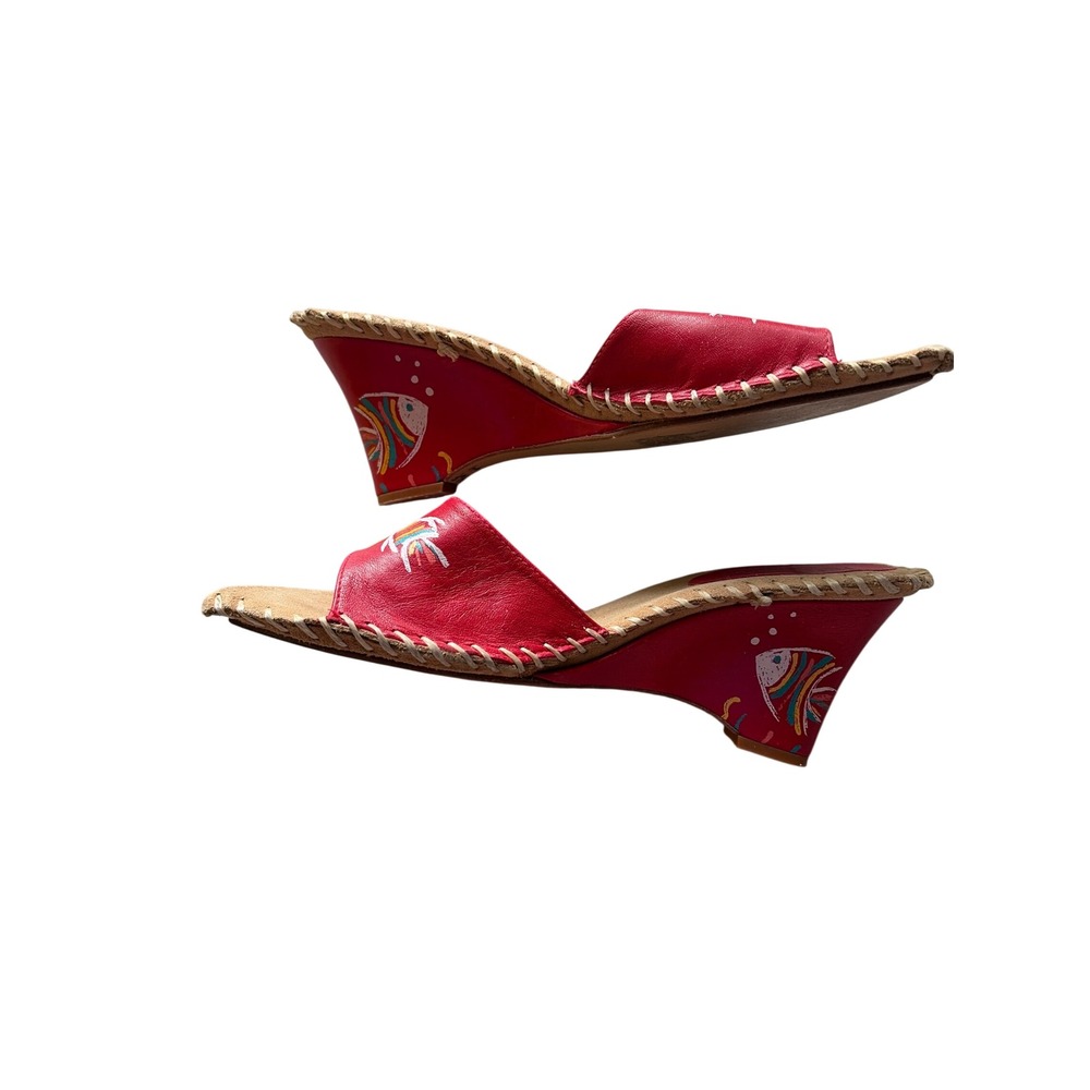 Paloma Barcelo Y2K Red Leather Fish Slide Sandals Made in Spain Women's Size - Picture 3 of 9